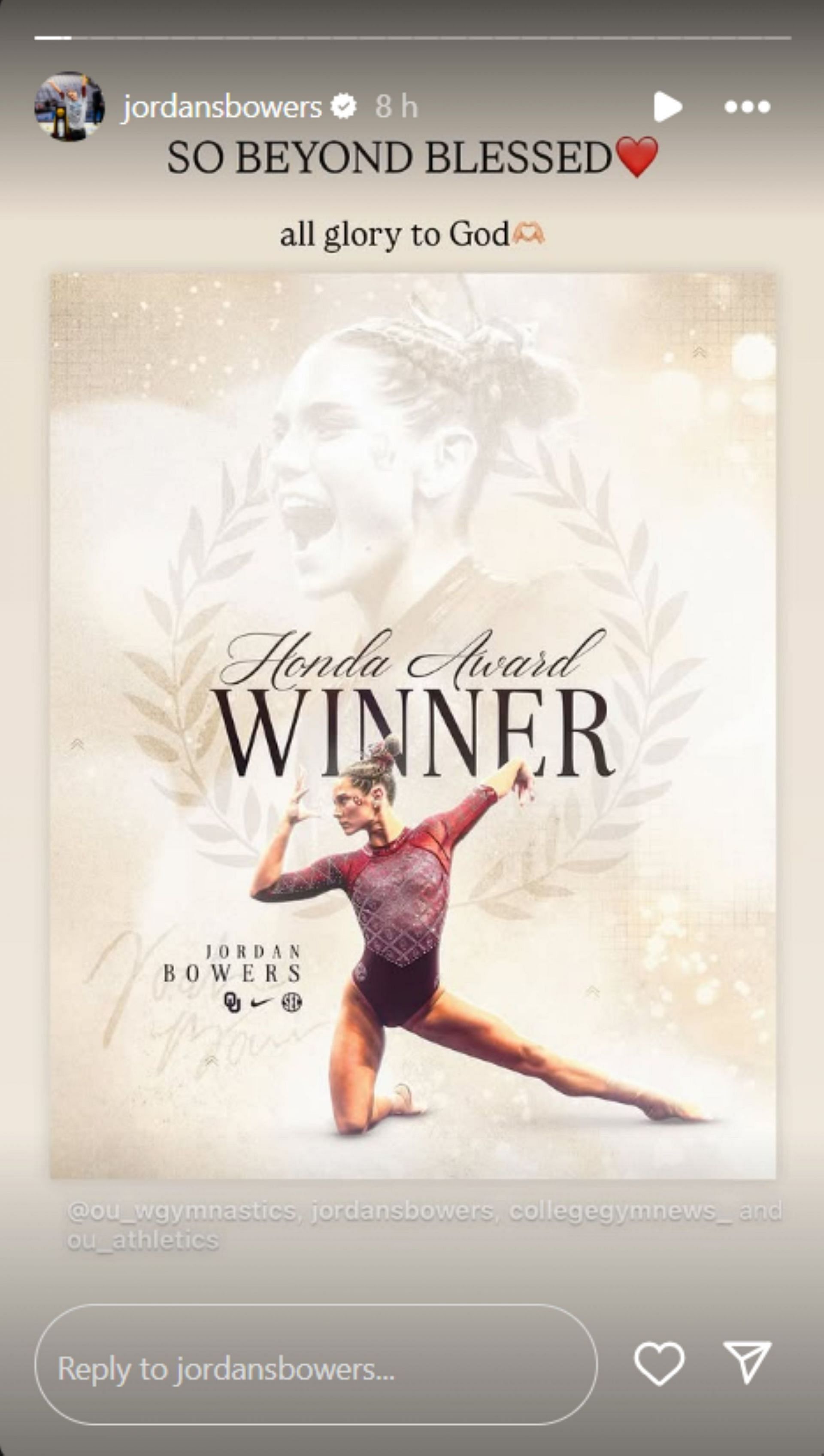 Jordan Bowers reacts to receiving major honor; Instagram - @jordansbowers